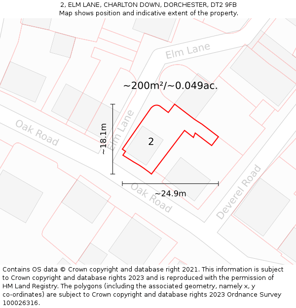 2, ELM LANE, CHARLTON DOWN, DORCHESTER, DT2 9FB: Plot and title map