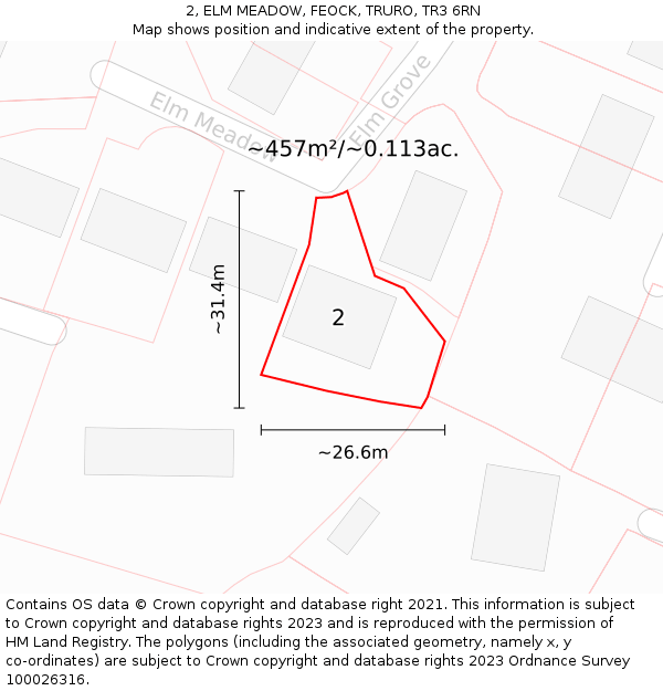 2, ELM MEADOW, FEOCK, TRURO, TR3 6RN: Plot and title map