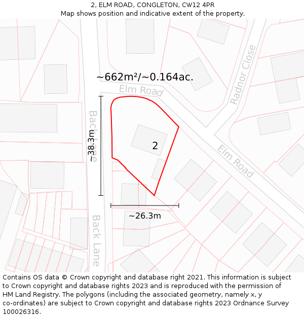 2, ELM ROAD, CONGLETON, CW12 4PR: Plot and title map