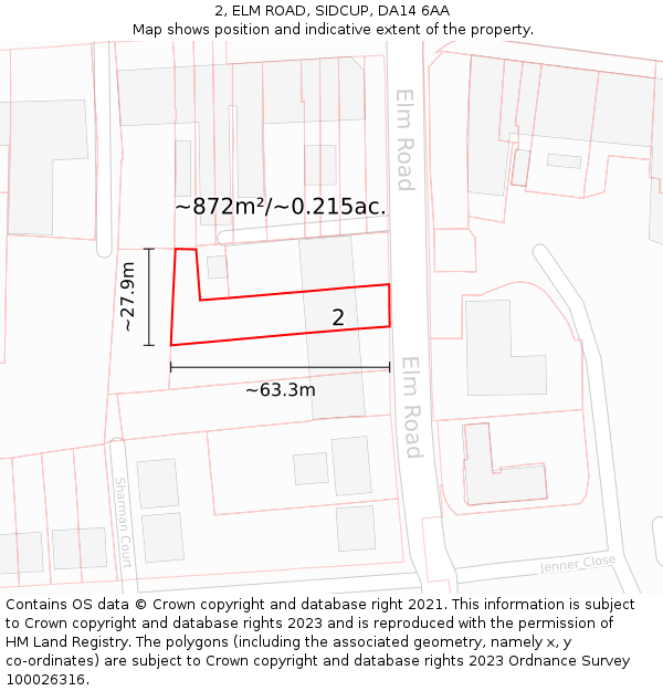 2, ELM ROAD, SIDCUP, DA14 6AA: Plot and title map