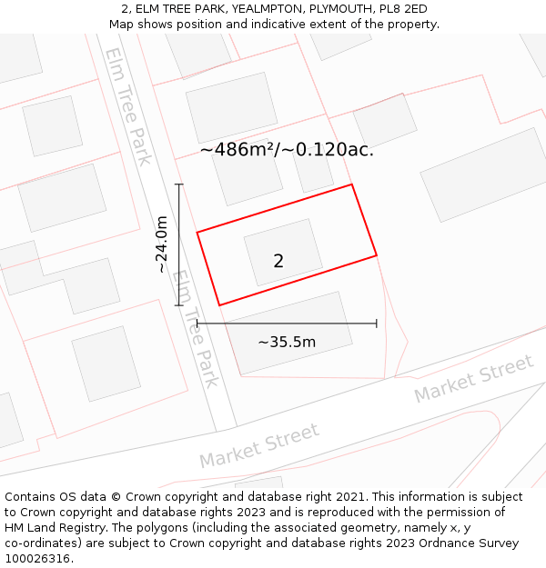 2, ELM TREE PARK, YEALMPTON, PLYMOUTH, PL8 2ED: Plot and title map