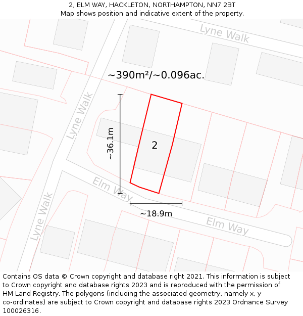 2, ELM WAY, HACKLETON, NORTHAMPTON, NN7 2BT: Plot and title map