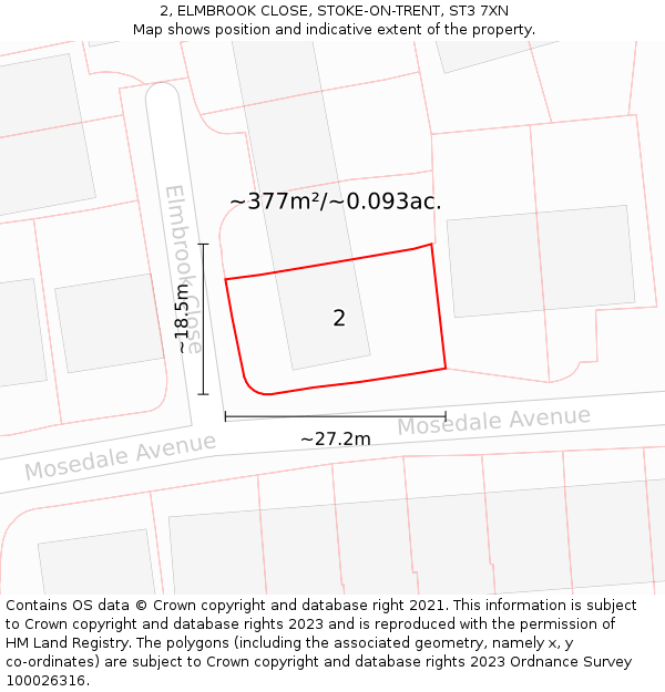 2, ELMBROOK CLOSE, STOKE-ON-TRENT, ST3 7XN: Plot and title map