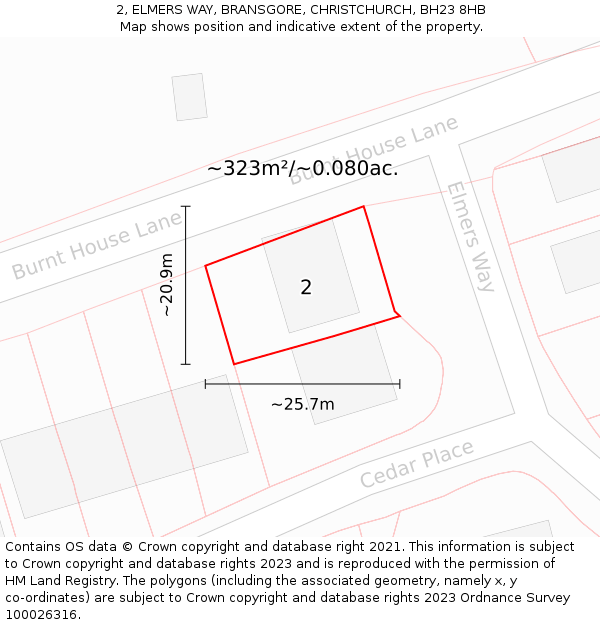 2, ELMERS WAY, BRANSGORE, CHRISTCHURCH, BH23 8HB: Plot and title map