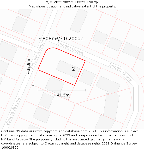 2, ELMETE GROVE, LEEDS, LS8 2JY: Plot and title map