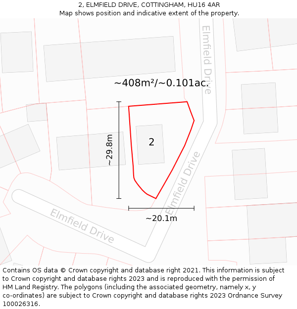 2, ELMFIELD DRIVE, COTTINGHAM, HU16 4AR: Plot and title map