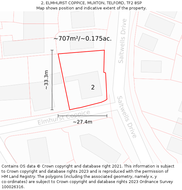 2, ELMHURST COPPICE, MUXTON, TELFORD, TF2 8SP: Plot and title map