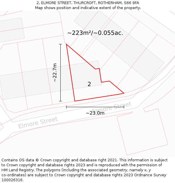 2, ELMORE STREET, THURCROFT, ROTHERHAM, S66 9FA: Plot and title map