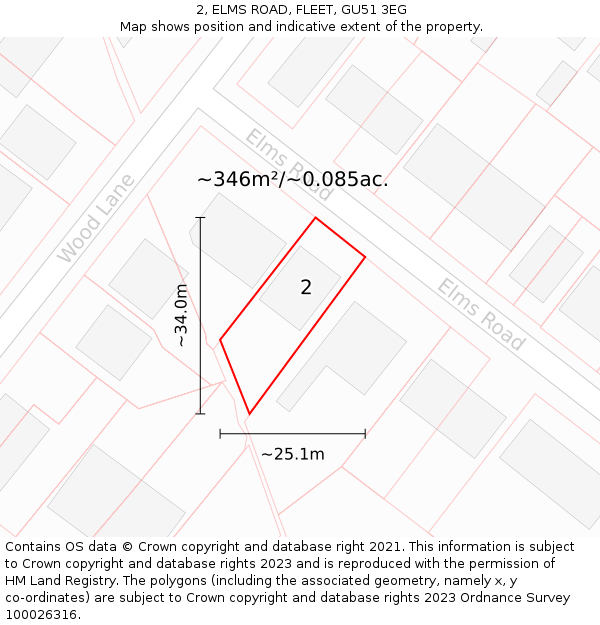 2, ELMS ROAD, FLEET, GU51 3EG: Plot and title map