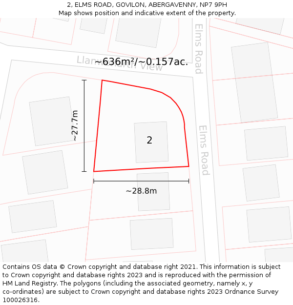 2, ELMS ROAD, GOVILON, ABERGAVENNY, NP7 9PH: Plot and title map