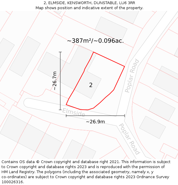 2, ELMSIDE, KENSWORTH, DUNSTABLE, LU6 3RR: Plot and title map