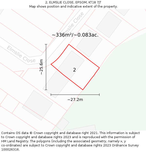 2, ELMSLIE CLOSE, EPSOM, KT18 7JT: Plot and title map
