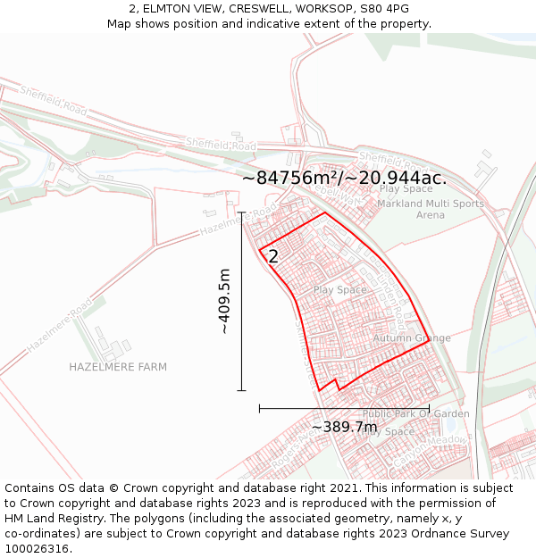 2, ELMTON VIEW, CRESWELL, WORKSOP, S80 4PG: Plot and title map