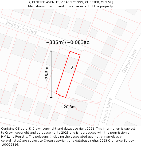 2, ELSTREE AVENUE, VICARS CROSS, CHESTER, CH3 5HJ: Plot and title map