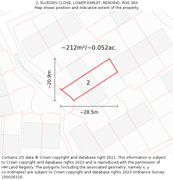 2, ELVEDEN CLOSE, LOWER EARLEY, READING, RG6 3AX: Plot and title map