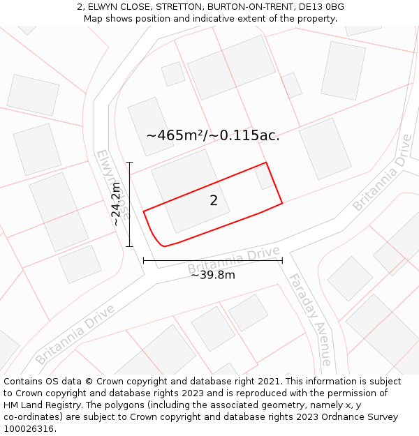 2, ELWYN CLOSE, STRETTON, BURTON-ON-TRENT, DE13 0BG: Plot and title map