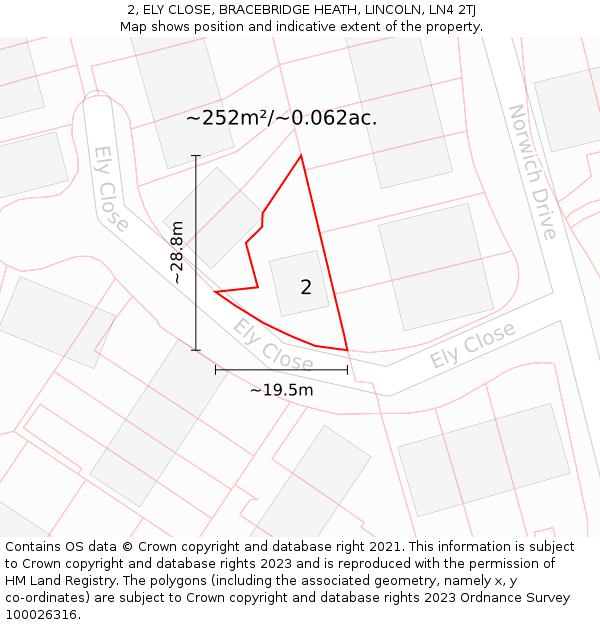 2, ELY CLOSE, BRACEBRIDGE HEATH, LINCOLN, LN4 2TJ: Plot and title map