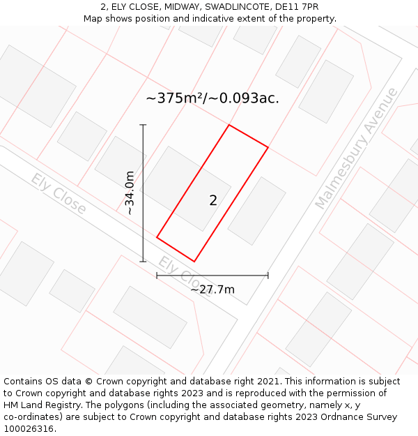 2, ELY CLOSE, MIDWAY, SWADLINCOTE, DE11 7PR: Plot and title map