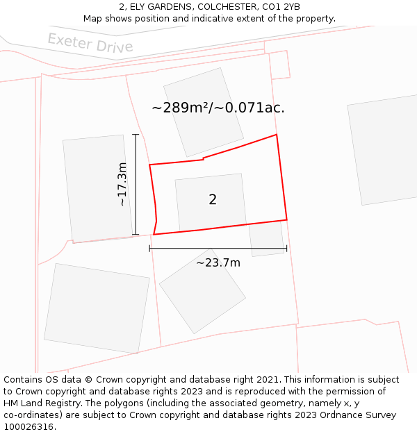 2, ELY GARDENS, COLCHESTER, CO1 2YB: Plot and title map