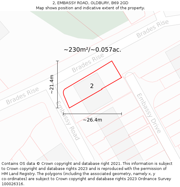 2, EMBASSY ROAD, OLDBURY, B69 2GD: Plot and title map