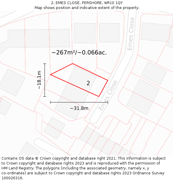 2, EMES CLOSE, PERSHORE, WR10 1QY: Plot and title map