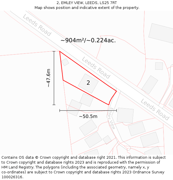 2, EMLEY VIEW, LEEDS, LS25 7RT: Plot and title map
