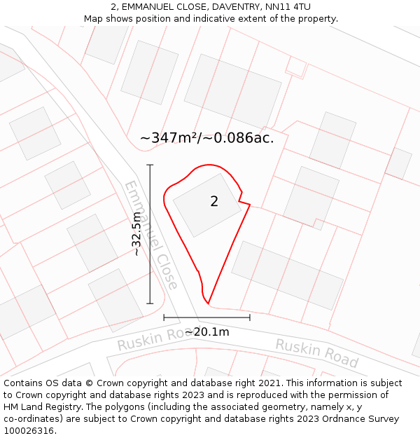 2, EMMANUEL CLOSE, DAVENTRY, NN11 4TU: Plot and title map