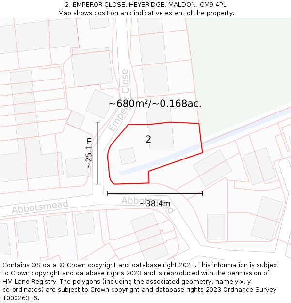 2, EMPEROR CLOSE, HEYBRIDGE, MALDON, CM9 4PL: Plot and title map