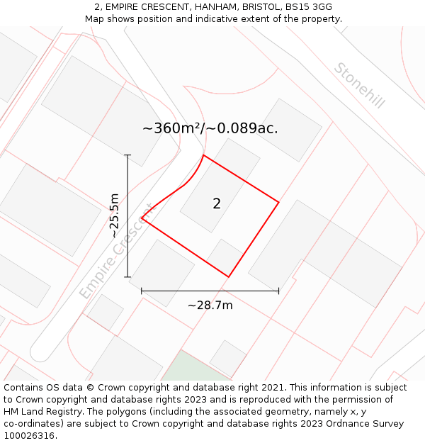 2, EMPIRE CRESCENT, HANHAM, BRISTOL, BS15 3GG: Plot and title map