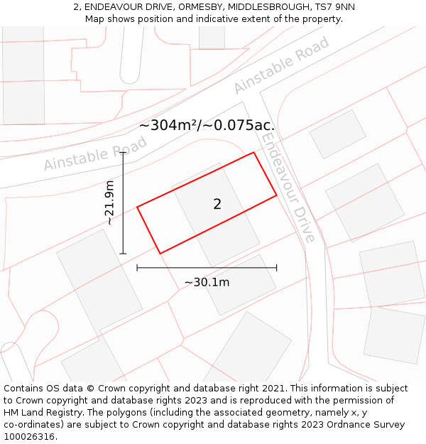 2, ENDEAVOUR DRIVE, ORMESBY, MIDDLESBROUGH, TS7 9NN: Plot and title map