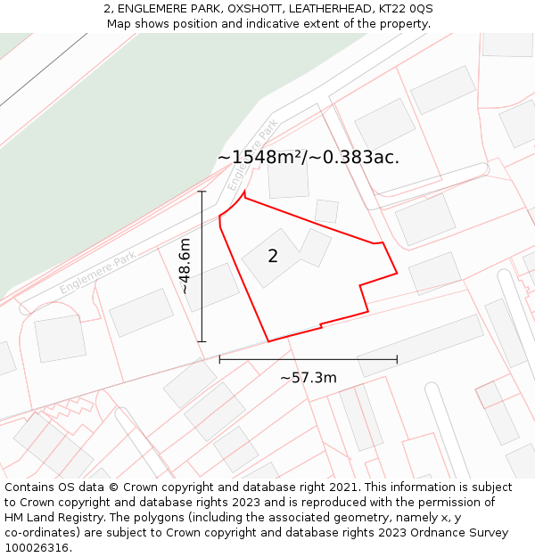 2, ENGLEMERE PARK, OXSHOTT, LEATHERHEAD, KT22 0QS: Plot and title map