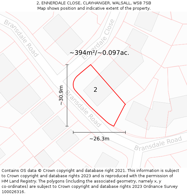 2, ENNERDALE CLOSE, CLAYHANGER, WALSALL, WS8 7SB: Plot and title map