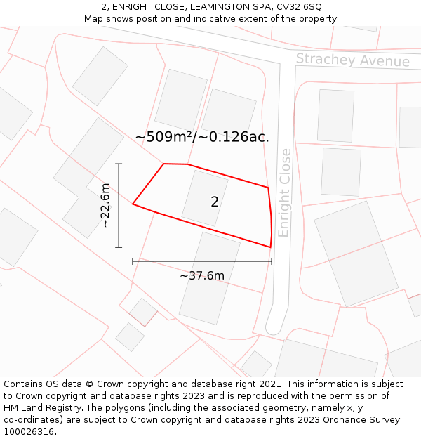 2, ENRIGHT CLOSE, LEAMINGTON SPA, CV32 6SQ: Plot and title map