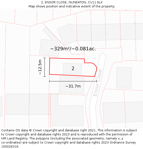 2, ENSOR CLOSE, NUNEATON, CV11 6LX: Plot and title map