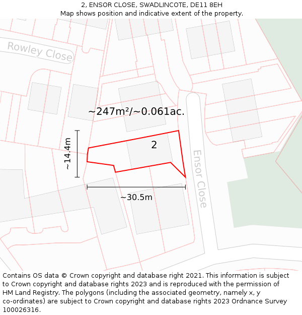 2, ENSOR CLOSE, SWADLINCOTE, DE11 8EH: Plot and title map