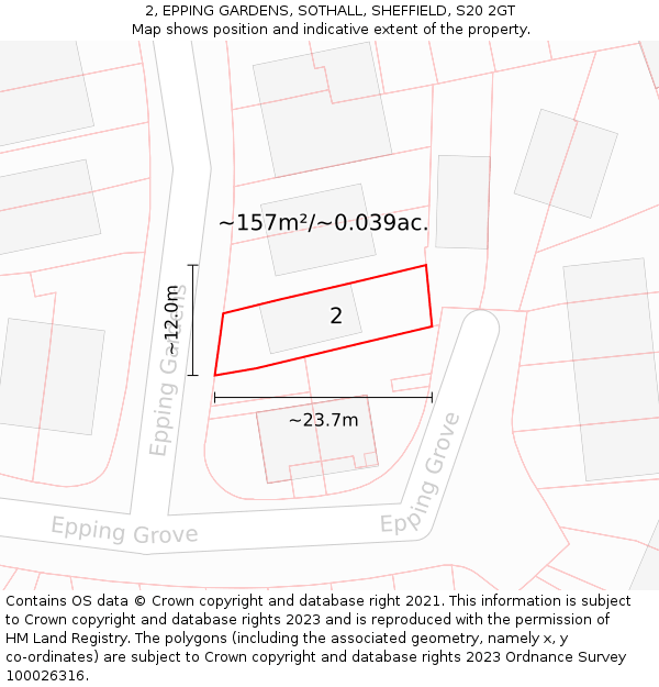 2, EPPING GARDENS, SOTHALL, SHEFFIELD, S20 2GT: Plot and title map