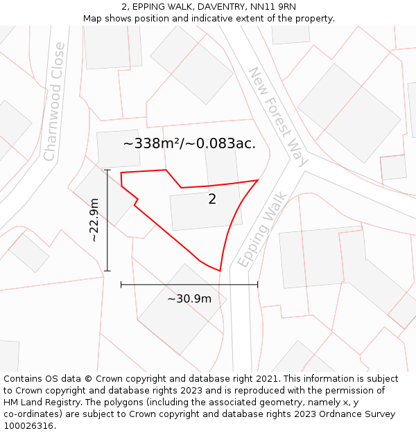 2, EPPING WALK, DAVENTRY, NN11 9RN: Plot and title map