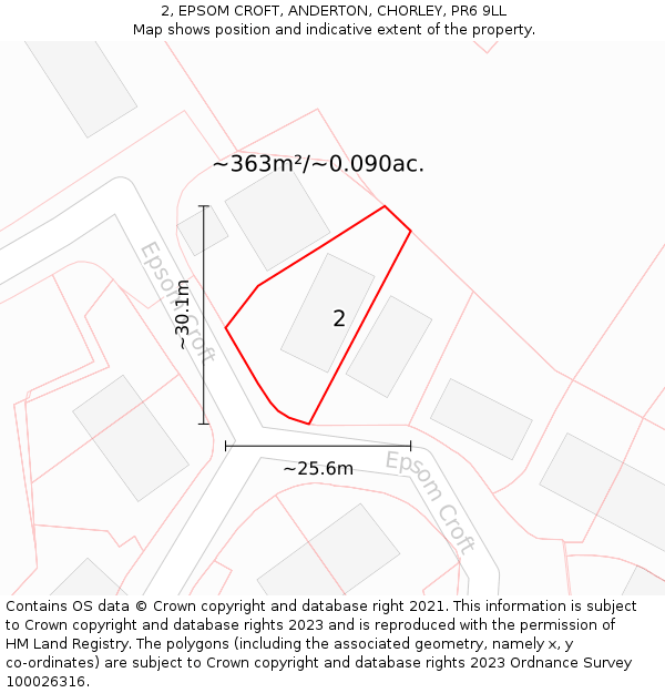 2, EPSOM CROFT, ANDERTON, CHORLEY, PR6 9LL: Plot and title map