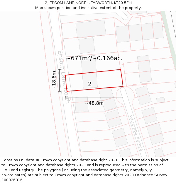 2, EPSOM LANE NORTH, TADWORTH, KT20 5EH: Plot and title map