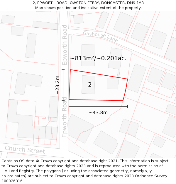 2, EPWORTH ROAD, OWSTON FERRY, DONCASTER, DN9 1AR: Plot and title map