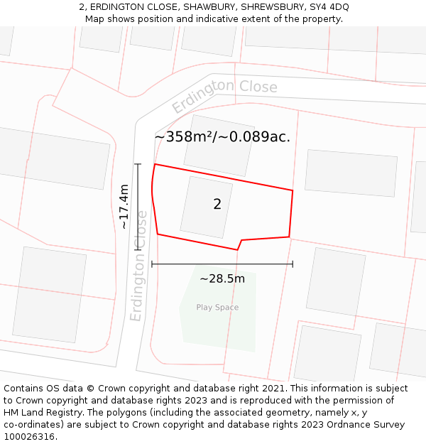 2, ERDINGTON CLOSE, SHAWBURY, SHREWSBURY, SY4 4DQ: Plot and title map