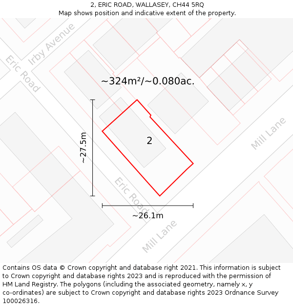 2, ERIC ROAD, WALLASEY, CH44 5RQ: Plot and title map