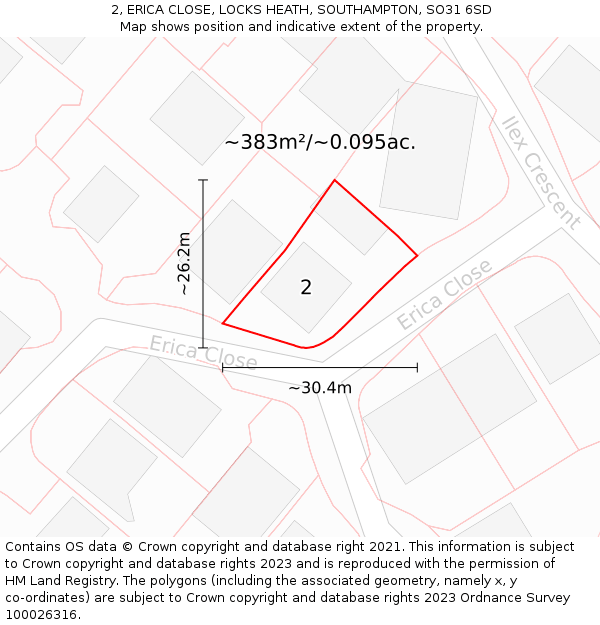 2, ERICA CLOSE, LOCKS HEATH, SOUTHAMPTON, SO31 6SD: Plot and title map