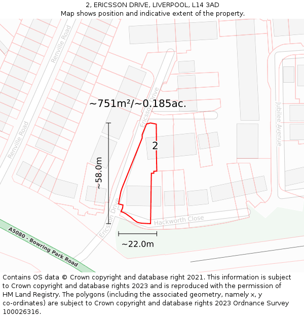 2, ERICSSON DRIVE, LIVERPOOL, L14 3AD: Plot and title map
