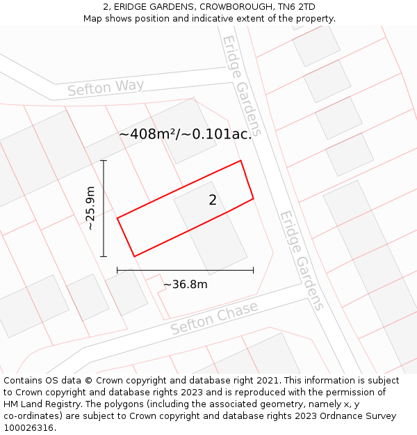 2, ERIDGE GARDENS, CROWBOROUGH, TN6 2TD: Plot and title map