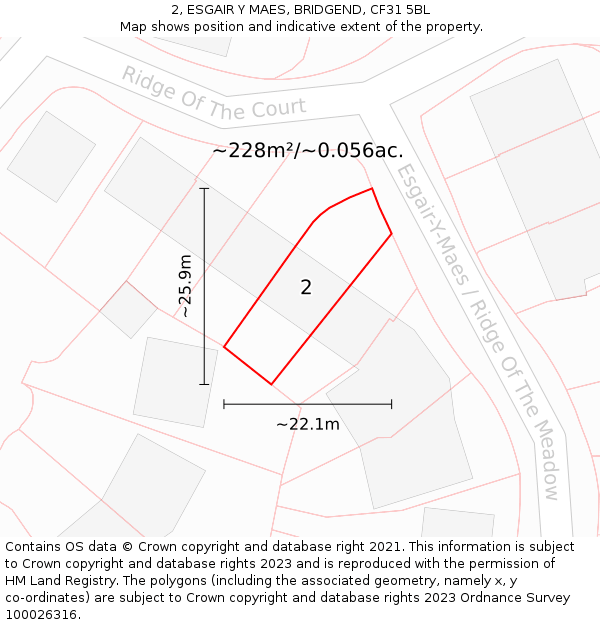 2, ESGAIR Y MAES, BRIDGEND, CF31 5BL: Plot and title map