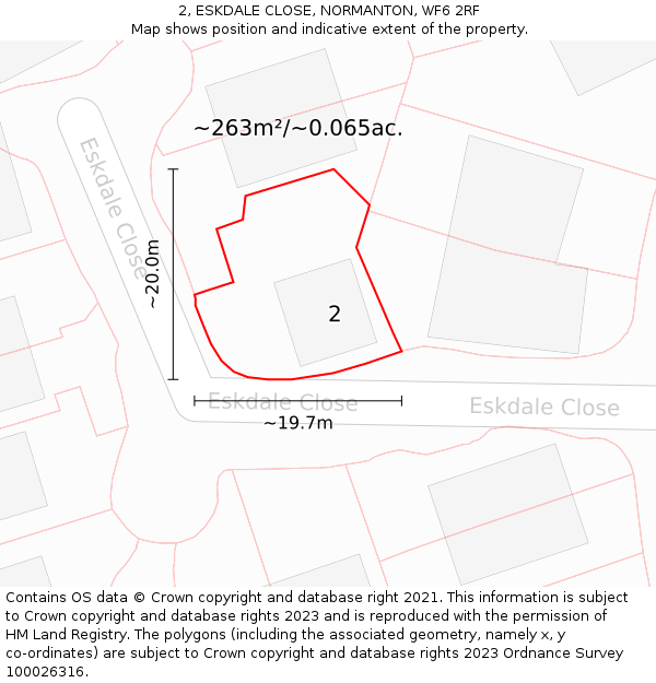 2, ESKDALE CLOSE, NORMANTON, WF6 2RF: Plot and title map