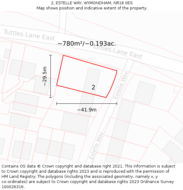 2, ESTELLE WAY, WYMONDHAM, NR18 0ES: Plot and title map