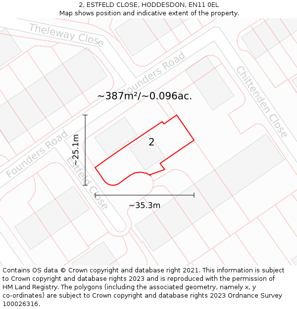 2, ESTFELD CLOSE, HODDESDON, EN11 0EL: Plot and title map