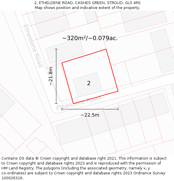 2, ETHELDENE ROAD, CASHES GREEN, STROUD, GL5 4RS: Plot and title map